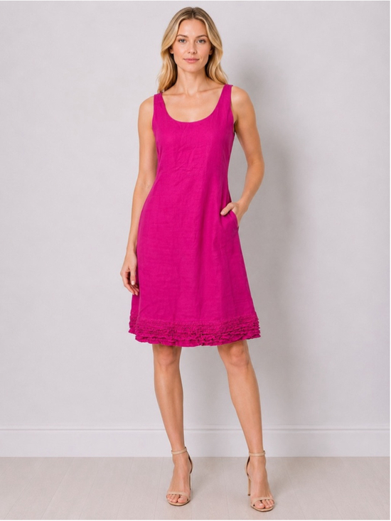 Eileen Fisher Dresses & Skirts - Eileen Fisher System Pink 100% Irish Linen Ruffle Hem Tank Dress Chic Size XS